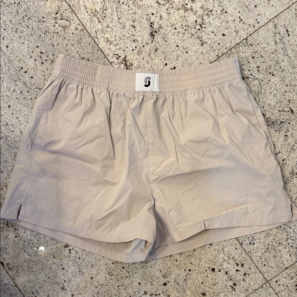 Light Beige Elastic Waist Shorts